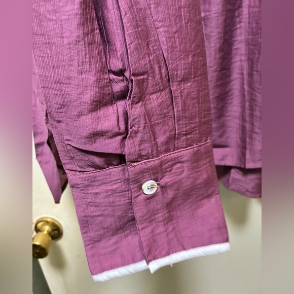 Grace Karin Women's Plum Button Down Shirt with White Trim - Picture 4 of 6
